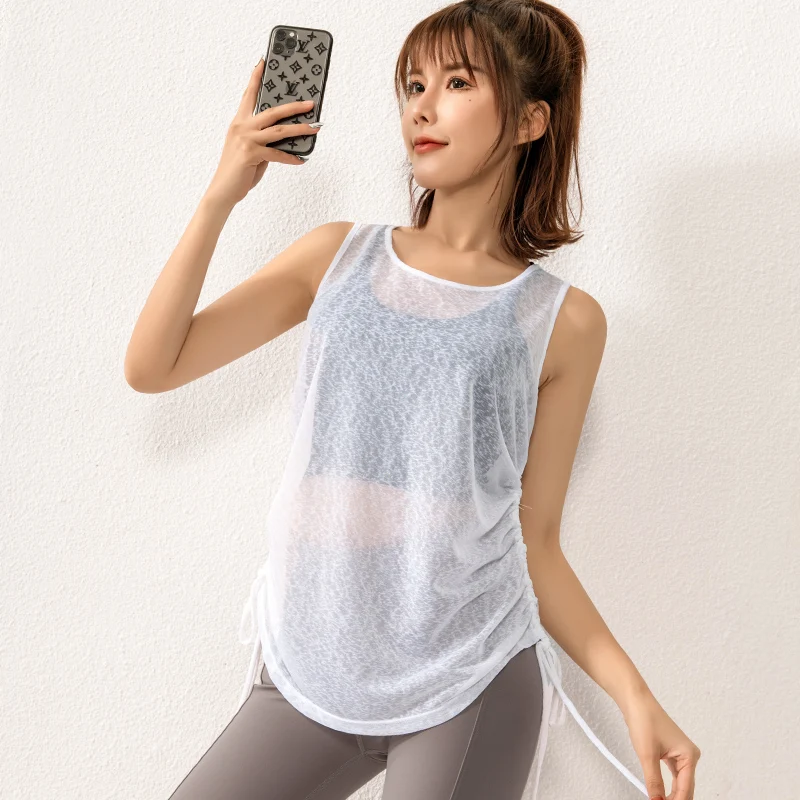 Women Sport Vest Loose Thin See-through Yoga Shirt Running Fitness Sleeveless T-shirt Quick Dry Tank Tops Gym Workout Tee Blouse yoga top sports tank sports t shirt yoga shirt sports shirt