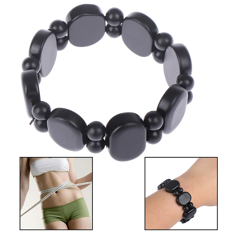 Square Shape Natural Black Jade Bian Massage Bracelet Health Care Benefits Tool Bianshi Beads Stone Bracelet Massage Hot