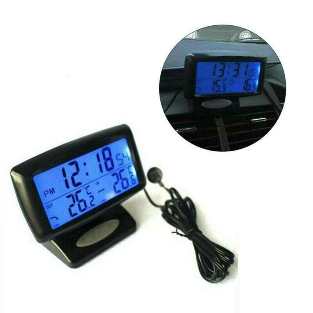 Черные автомобильные часы, термометр, часы, цифровые автомобильные часы приборной панели украшения для приборной панели автомобиля, авто внутренние и наружные часы с термометром