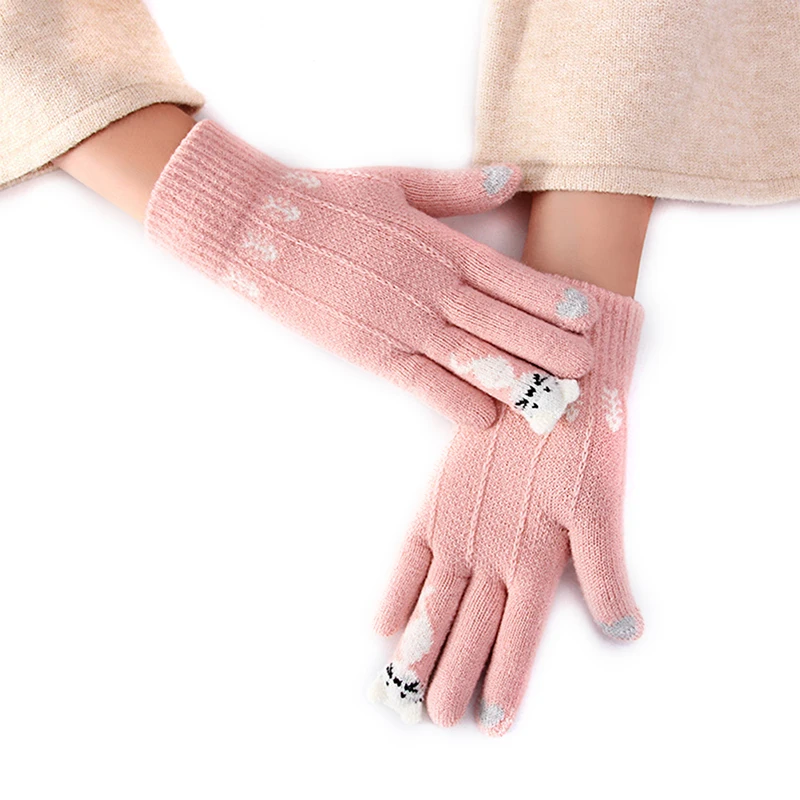 

Women Men Winter Touch Screen Gloves Warm Stretch Knit Mittens Imitation Wool Full Finger Guantes Female Crochet Thicken