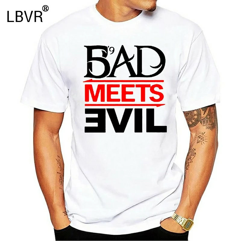 Рэпер Eminem Bad Meets Evil Album Logo Мужская белая футболка Размер S до 3XL летняя хлопковая с