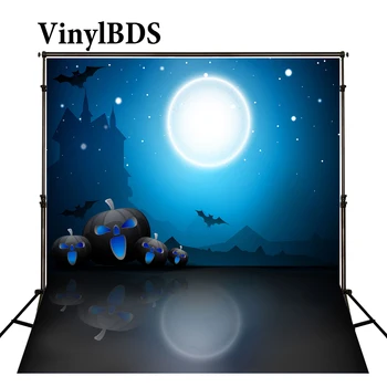 

VinylBDS Photography Backdrops Big Moon Bat Blue Sky Halloween Photo Background Lantern Pumpkins Backgrounds For Photo Studio