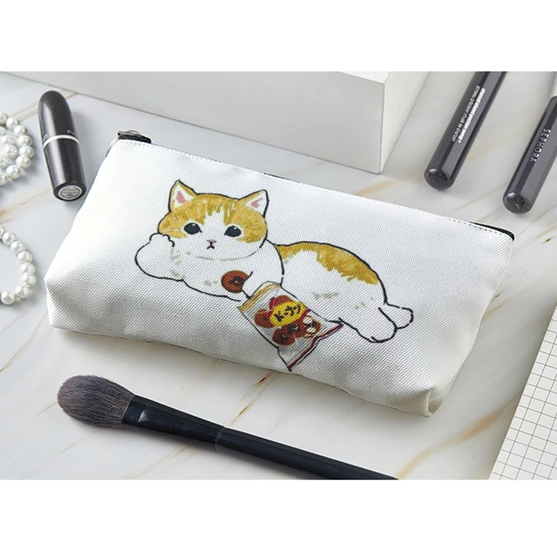 Kawaii Cartoon Cat Print Cosmetic Bag Women's Cute Portable Toiletry Bag Travel Makeup Bag Organizer Pouch Beauty Case