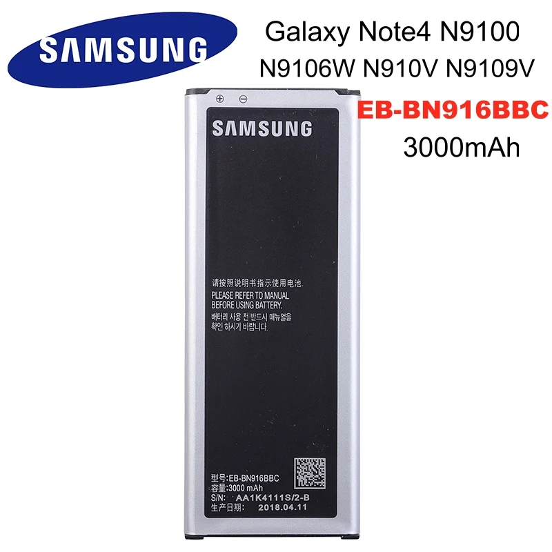 SAMSUNG оригинальный аккумулятор для телефона EB BN916BBC 3000 мАч Samsung Galaxy NOTE4 N9100 N9106W N9108V N9109V Note 4 батареи +