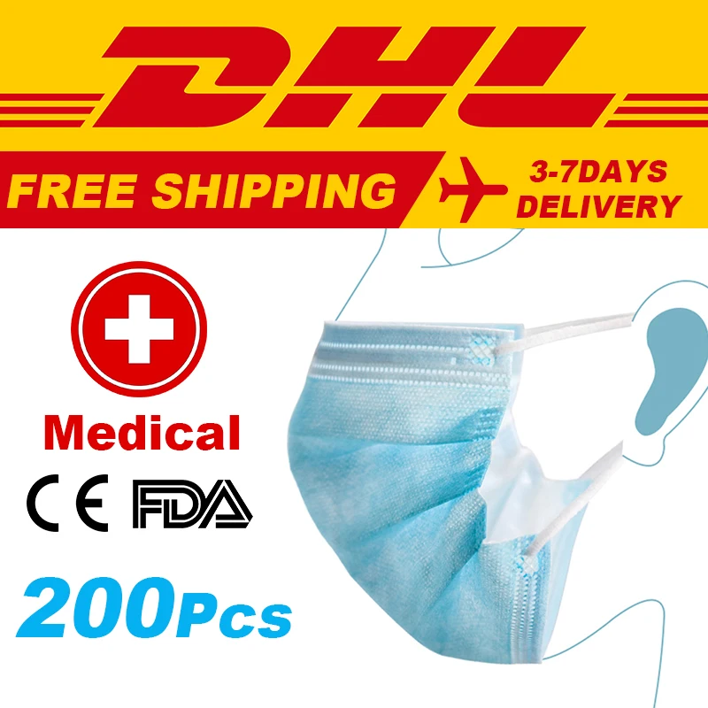 

DHL FAST FREE SHIPPING Medical Surgical Face Masks Earloop Blue Mouth Mask FFP2 CE Filter Anti Flu Masque CE Drop Shipping