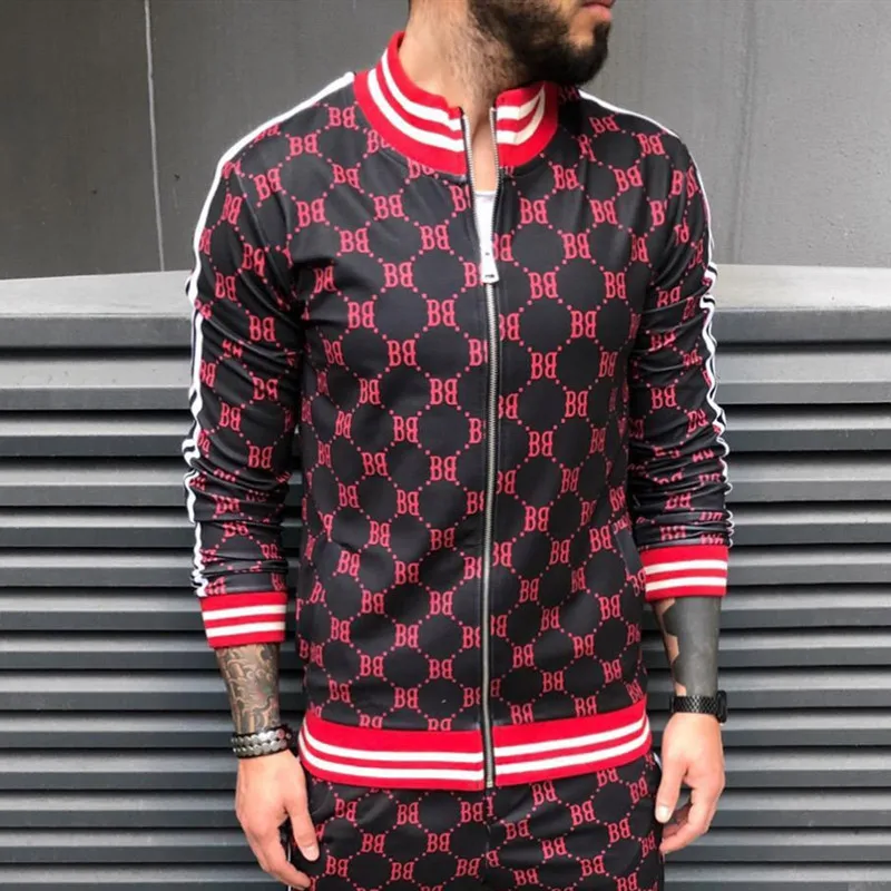 

New 3D Printing Stripe Plattice Sweatshirt Men Fitness Jacket Zipper Cardigan Spring Autumn Outdoor Sportswear Men Stand Jacket