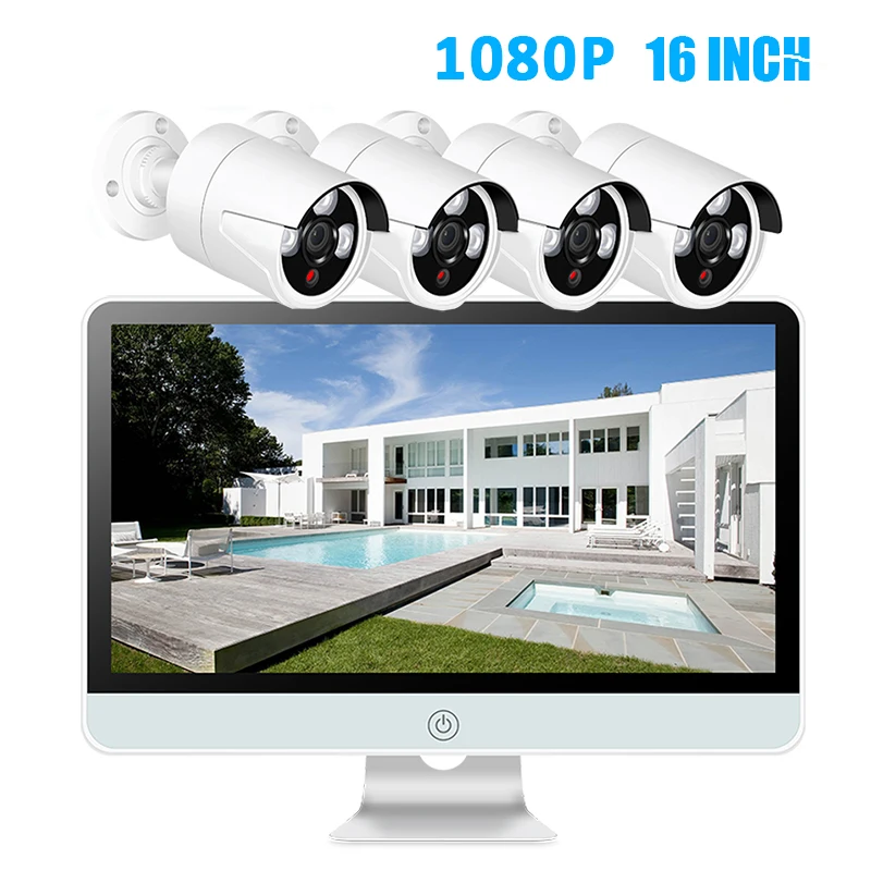16 &quotЖК монитор 1080P 4CH Wi Fi система видеонаблюдения NVR комплект 2MP беспроводной ИК