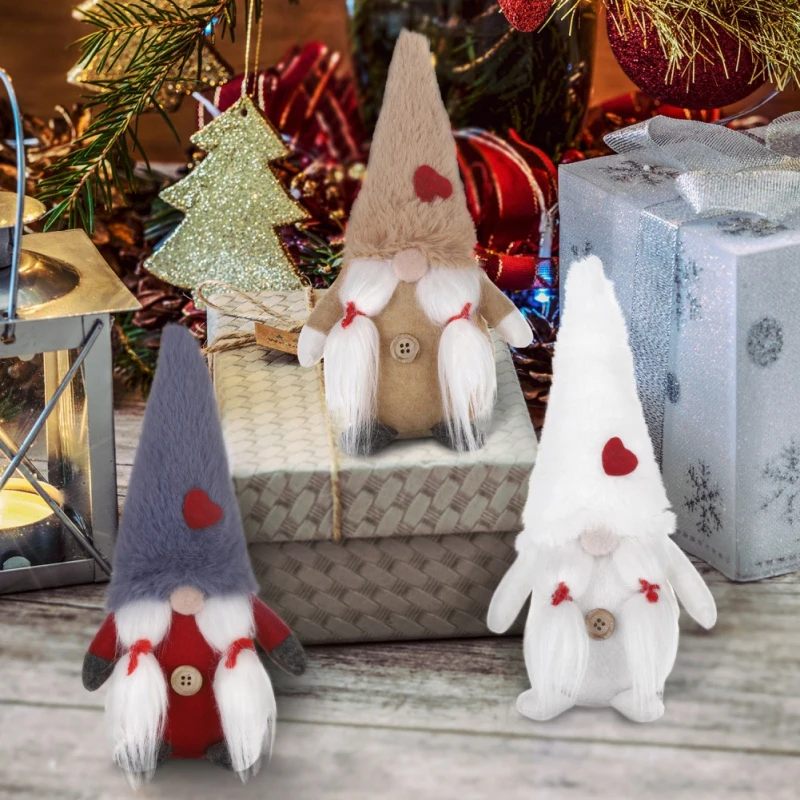 

3 Color Christmas Nordic Elf Plush Gnome Doll with Tall Hat and Love-heart Sign Desktop Decoration Ornaments