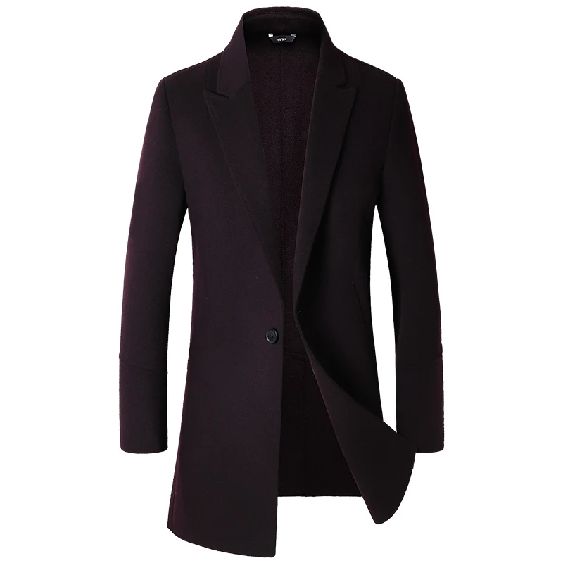 Aismz New Fashion Winter Double Sided Wool Cashmere Overcoat Men Jacket Coat Business Casual Single Button Long Woolen Outwear - Цвет: AZ7328 purple red