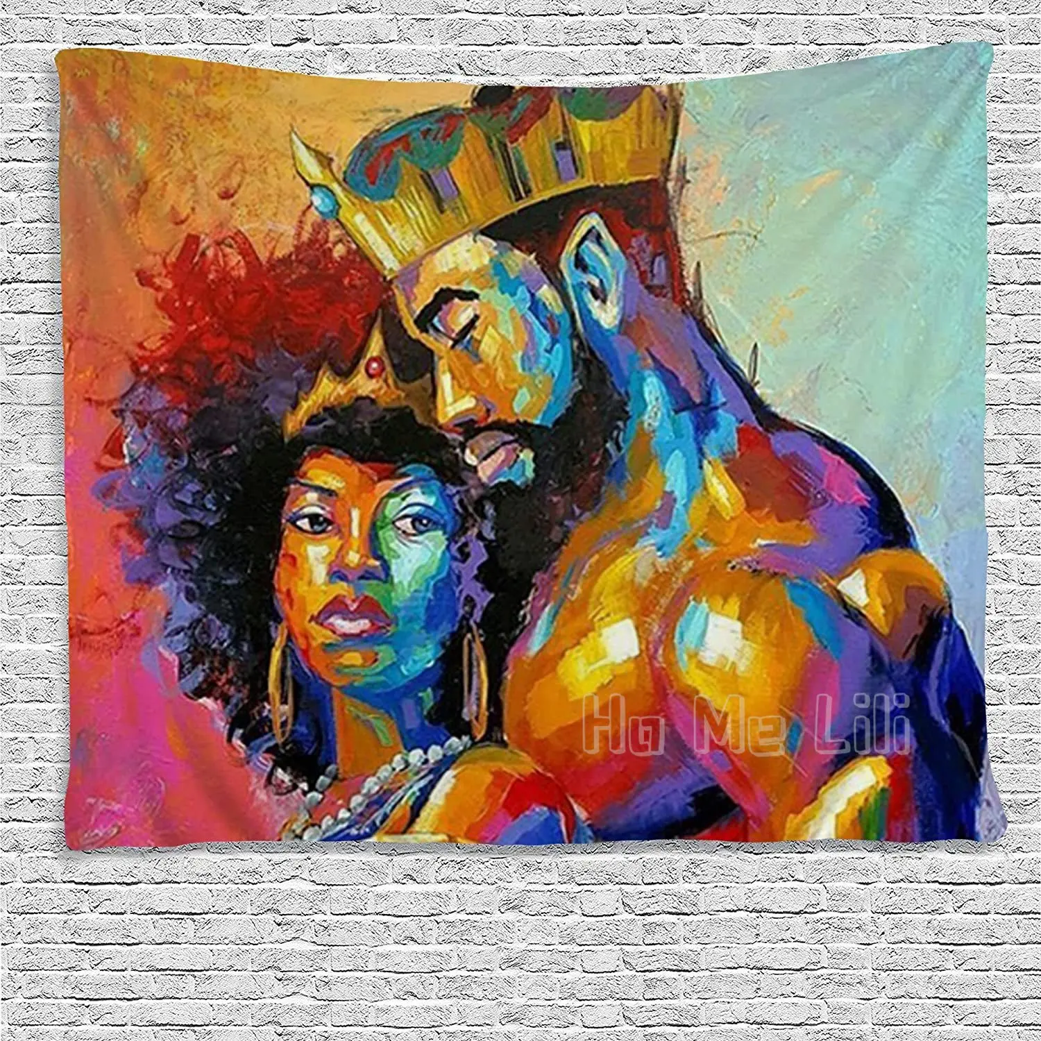 

African American Lovers Couple Oil Painting Tapestries Art Hippie Bedroom Living Room Dorm Wall Hanging African King and Queen