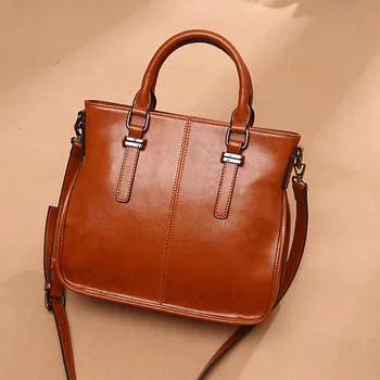 

Oil Wax Genuine Leather Women Crossbody Bags Fashion Casual Totes Handbag Vintage Women Messenger Bags Cowskin Daily Bags