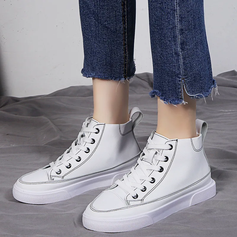 

High Shoes Women's 2019 Spring And Autumn New Style INS Korean-style Harajuku-Style round Flat Students Street Snap White Shoes