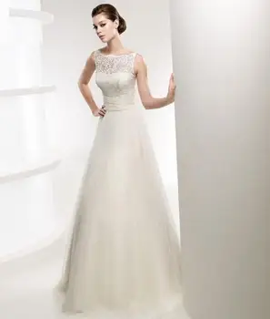 

Cheap Hot fashion beautiful Sleeveless white ivory lace trailing bride wedding dress A-line wedding dress Floor-Length