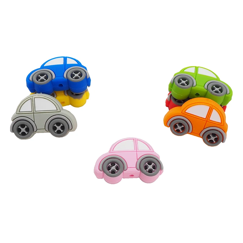 10PCS Silicone Car Beads Baby Cartoon Teething BPA Free For DIY Infant Soothing Pacifier Nursing Bracelet Toys Accessory teething toys,baby teething toys,silicone teething toys,silicone beads,silicone teething beads,silicone teether