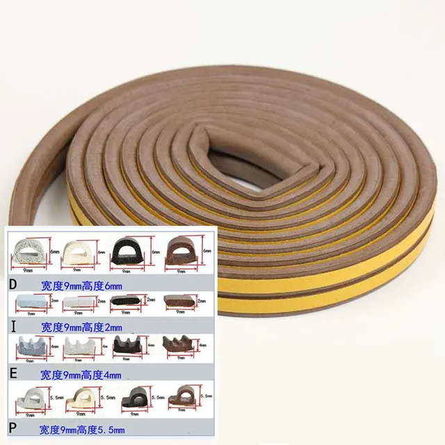 10 Meters DIPE Self-adhesive Door And Window Sealing Strip Glass Window Anti-collision Rubber Strip Foam Sound Insulation Strip brown