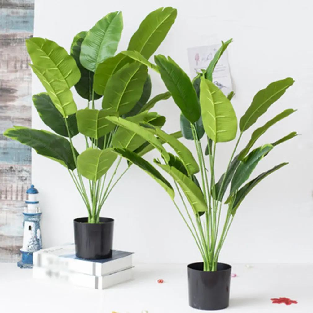 

80cm 18 Forks Tropical Plants Large Artificial Banana Tree Fake Monstera Plastic Palm Tree Leaves For Home Garden Wedding Decor