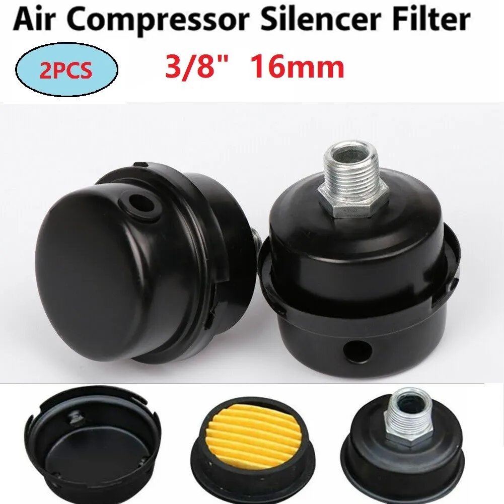 1/4 3/8 Thread Air Compressor Intake Filter Noise Muffler Silencer Black 