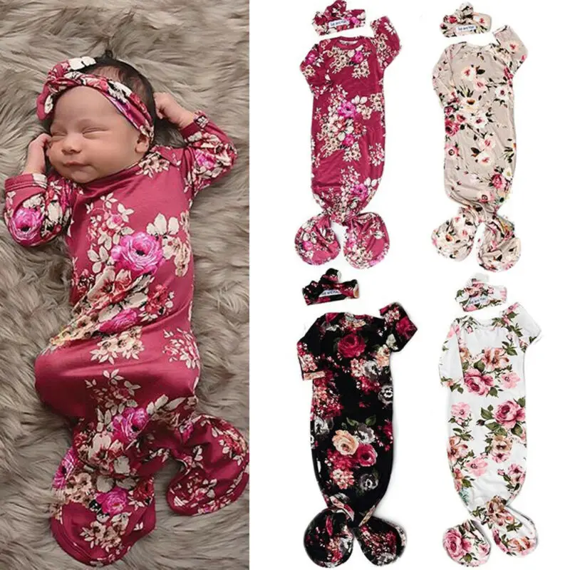 0-6M Newborn Infant Baby Cute Casual Floral Swaddle Wrap Swaddling Blanket Warm Sleeping Sack Bag with Headband