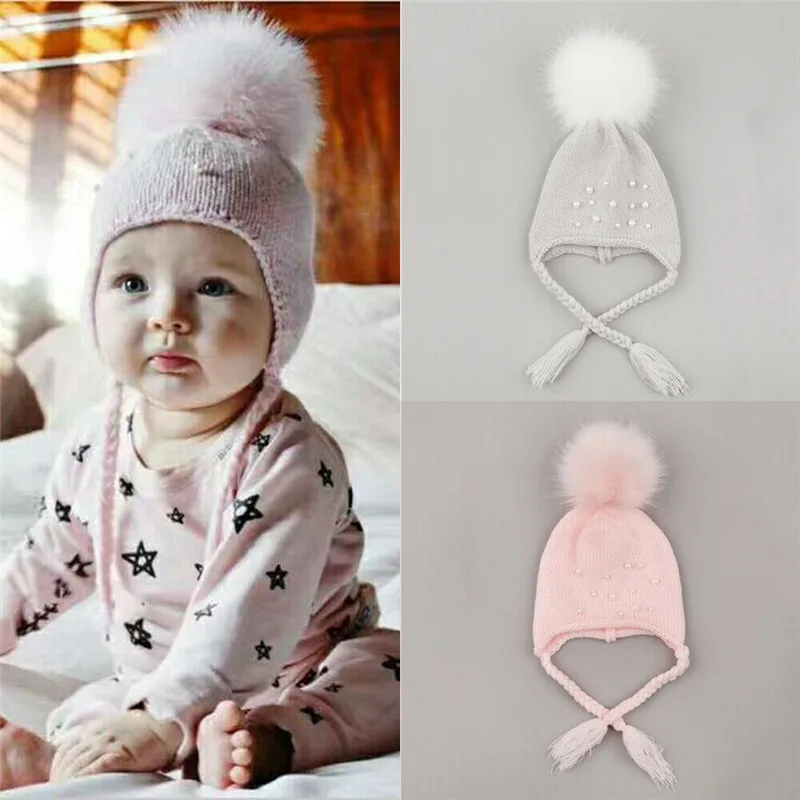 PUDCOCO Cute Newborn Kid Baby Boy Girl Knitted Crochet Beanie Earmuffs Hat Winter Warm Cap 0-3Y