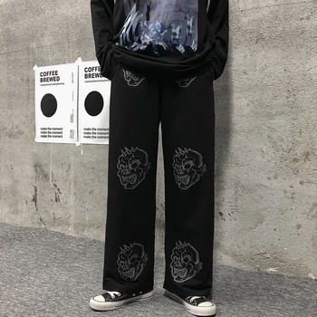 

Dark Evil Skull Printed Women Pants Elastic Waist Loose Female Trousers Wide Leg Casual Autumn Lady Bottoms