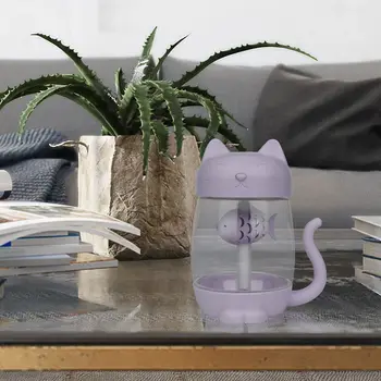 

3 In 1 350Ml Usb Cat Air Humidifier Ultrasonic Cool-Mist Adorable Mini Humidifier With Led Light Mini Usb Fan For Home Office