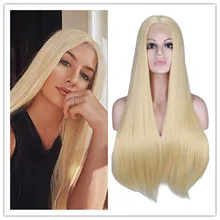 

SuQ Straight Blonde 613 Hair Synthetic T Lace Front Wig Natural Gluless Heat Resistant Cosplay Wigs for Women Perruques Dentelle