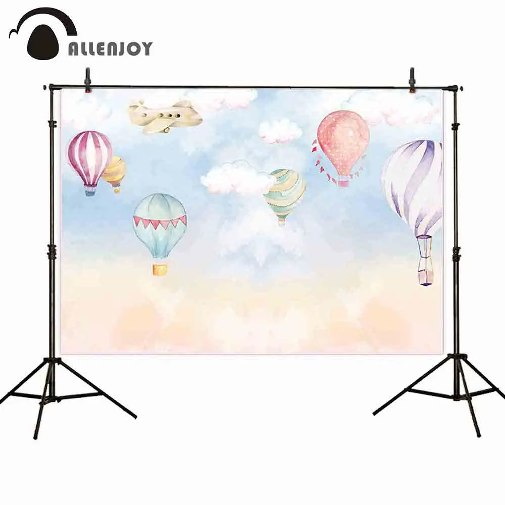 Allenjoy Watercolor Backdrop Colorful Helium Balloon Cloud Sky Plane Bokeh Child Birthday Banners Baby Shower Party Wallpapers | Дом и сад