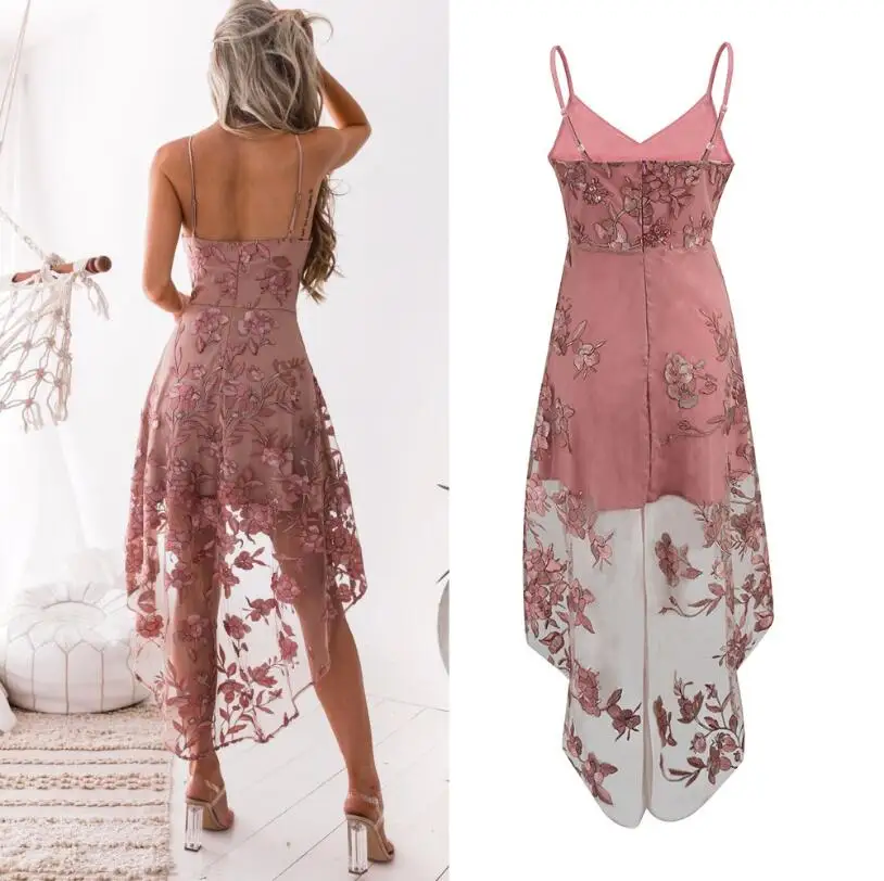 

Elegant Vintage Bohemian Beach Strapless Top Dresses Casual Flower Embroidery Dress V-Neck Elegant Pink Lace Dress Women Party