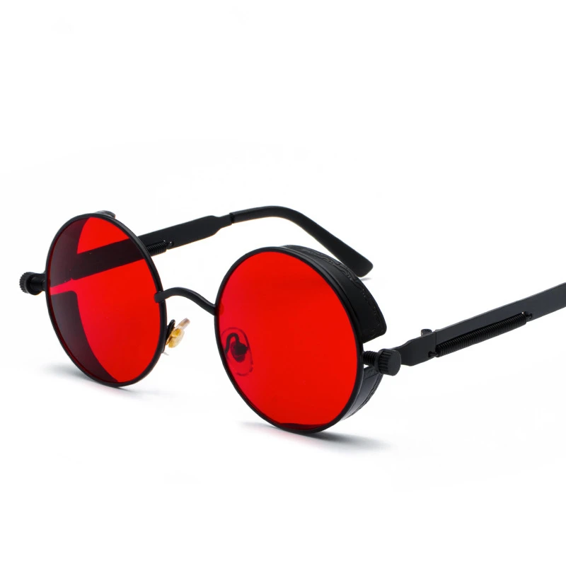 Металлические круглые стимпанк Солнцезащитные очки для мужчин и женщин, модные очки, фирменный дизайн, ретро оправа, Винтажные Солнцезащитные очки, высокое качество, UV400 - Цвет линз: Black Red