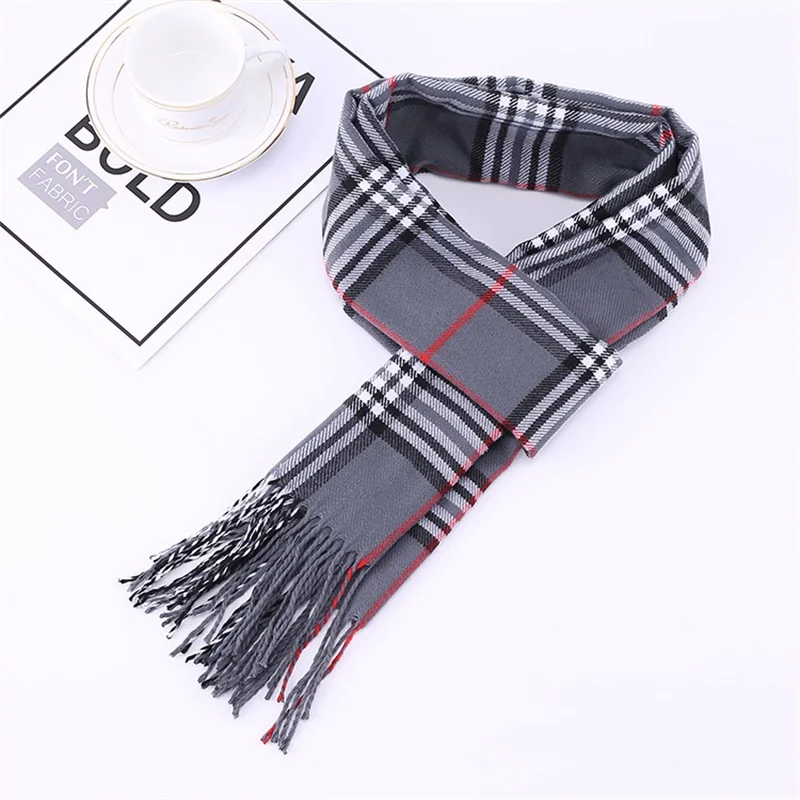 Осенне-зимний модный Британский клетчатый двусторонний бархатный шарф-шаль двойного назначения, теплый шарф для мужчин и женщин, универсальный шарф