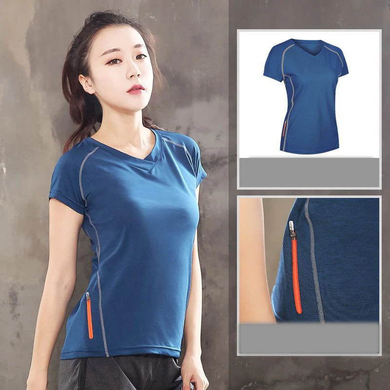 

Women Summer Plus Size Fitness T-Shirts Slim Fit Shirts Sports Yoga Short Sleeve Yoga Top With Zipper Female Gym Top Sportswear