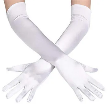 

Fashion Stretch White Glove White Long Gloves Black Red Elbow Length Women Dance Party Gloves Full Finger Guantes Boda