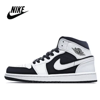 

Classic Nike Air Jordan 1 Mid Obsidian Black Basketball Shoes Men's Basketball Sneakers Unisex Women Breathable Air Jordan 1 Mid