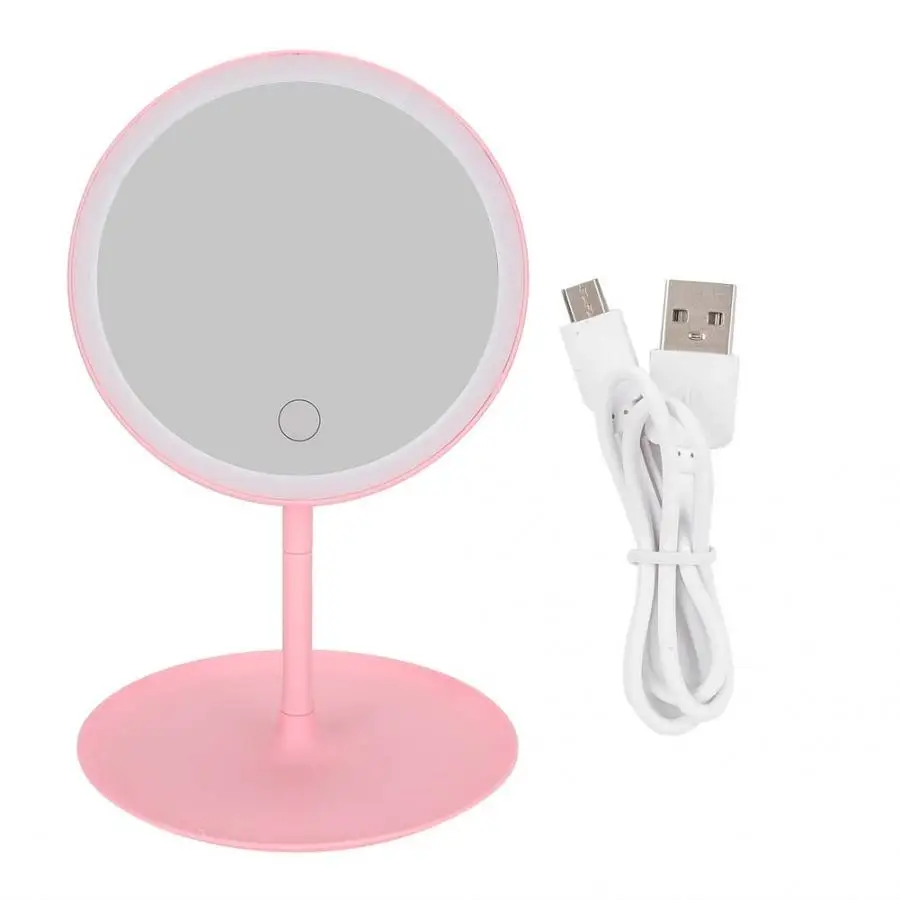 Portable USB Detachable Folding LED Light Round Makeup Glass Travel Vanity Mirror with Base Cosmetic Makeup Mirror With Light