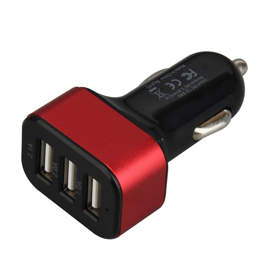 4 вида цветов тройной USB порт 5V 2.1A 2A 1A автомобильное зарядное устройство адаптер