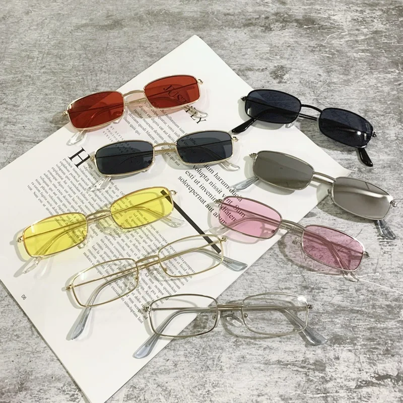 1PCs Small Vintage Retro Shades Rectangle Sunglasses UV400 Metal Square Frame Clear Lens Sun Glasses Eyewear Men Women_voghion.com