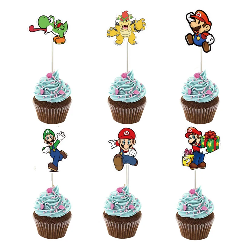 24PCS Super Mario Action Figure Bros Luigi Yoshi Bowser Cupcake Toppers for Kids Birthday Party Cake Decoration Supplies | Игрушки и