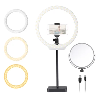 

Neewer 10-Inch Tabletop LED Ring Light Kit with Double-side Mirror, Phone Holder,Hot Shoe for YouTube Video Live Streaming