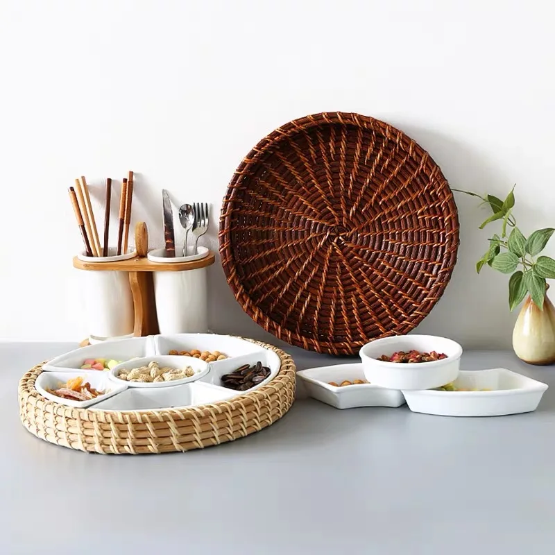 Storage basket handmade ceramic cane woven snacks candy storage basket simple living room interior home desktop decoration