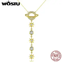 WOSTU межзвездная звезда и защита от солнца ожерелья 925 пробы серебро прозрачный CZ золотой цвет вертикальная подвеска цепочка для женщин ювелирные изделия CQN325