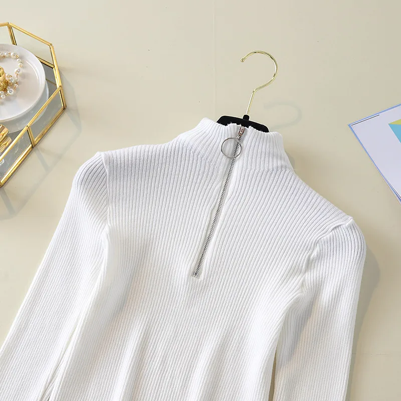 2019 Trend Knitted Sweater Women Zipper Turtleneck Long Sleeve Slim Women Pullover Sweater Autumn Winter Warm Female Jumpers (37)