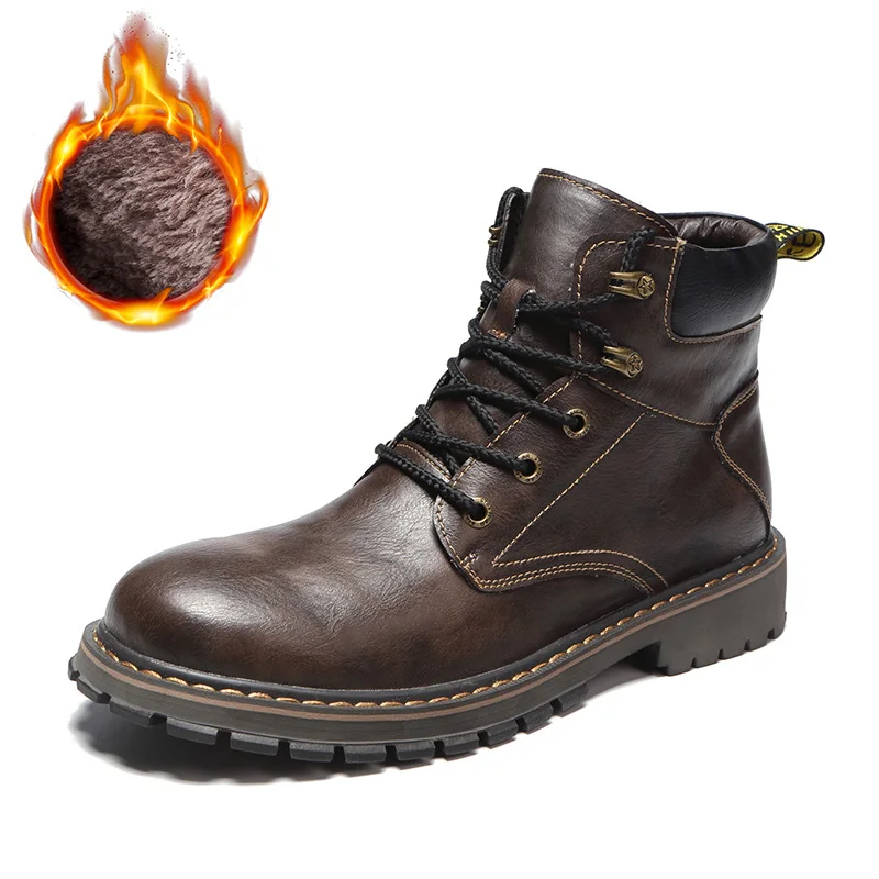 38-46 мужские зимние ботинки Нескользящие теплые удобные мужские зимние ботинки#0631 - Цвет: Brown plus velvet