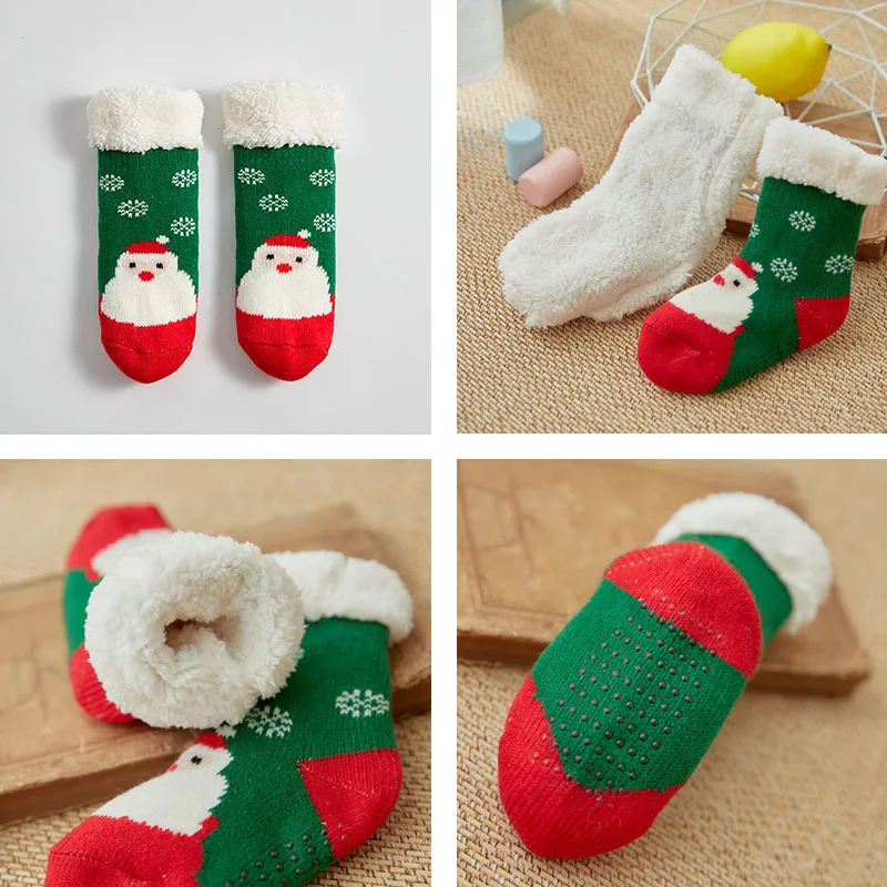 Children's Socks For Newborns Girls Boys Baby Anti-slip Child  Plus Thick Terry Warm Winter Cute Christmas Socks For Kids 0-6Y 5