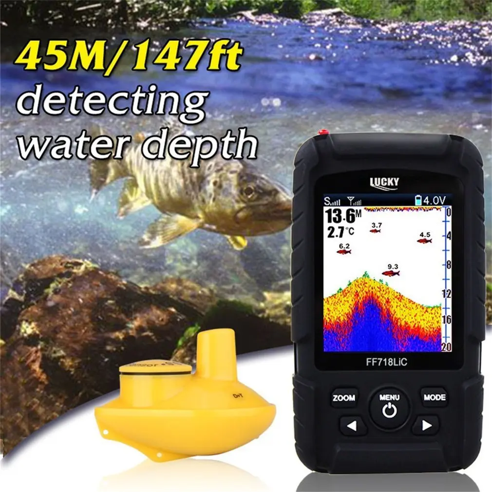 Lucky FF718LiC-WLA 45M/44.8m Sonar Tiefe Fisch Finder Mit Flash Lampe Alarm 