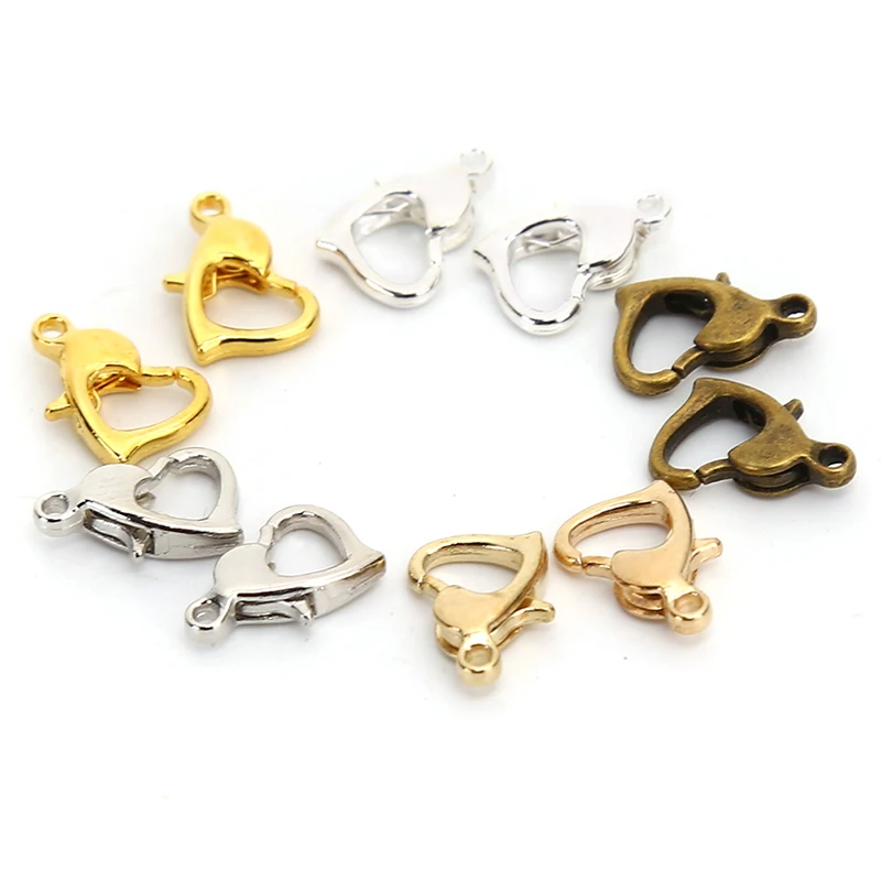 20Pcs Classic Heart Lobster Clasp Hook Jewelry Making Findings DIY Bracelets Necklace Keychain Split Ring Wholesale