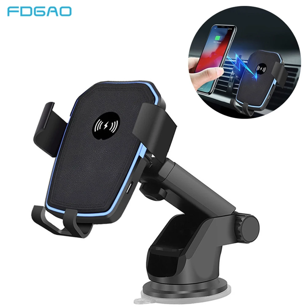 

FDGAO 10W Qi Wireless Car Charger For iPhone XS Max XR X 8 11 Samsung S10 S9 S8 Note 10 9 8 Fast Charging Car Phone Holder Stand