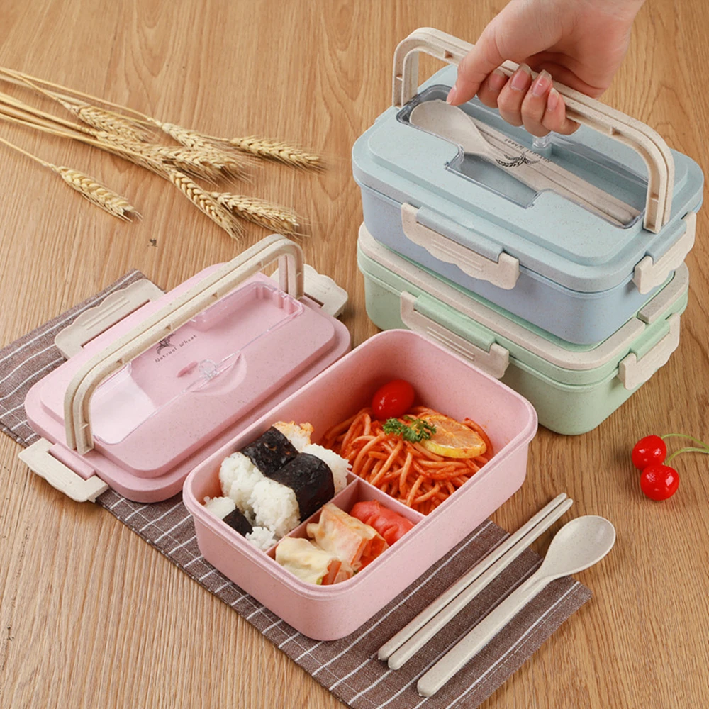 Lunch Box Wheat Straw Bento Box Portable Eco-friendly Microwave Food Storage Container for Kids Students School  (5)