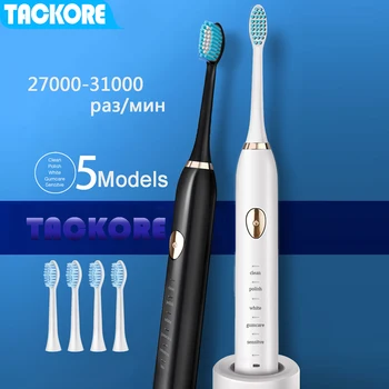 

Rehargeable ElectricToothbrush with 4 Replaceable Brushheads USB Charging Power Tooth Brush Waterproof
