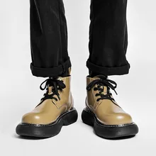 Wygodne buty na wszystkie mecze męskie jesienne i zimowe 2021 nowy brytyjski styl Retro krótkie buty z grubej podeszwy buty męskie tanie tanio RANMO podstawowe CN (pochodzenie) Z dwoiny ANKLE Stałe okrągły nosek RUBBER Zima Wysoka (5 cm-8 cm) Sznurowane Dobrze pasuje do rozmiaru wybierz swój normalny rozmiar