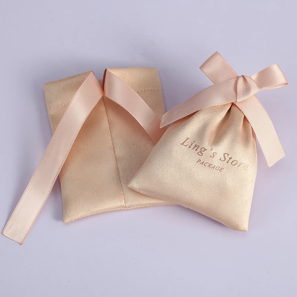 Flannel Jewelry Bags Personalized Logo Size Velvet Drawstring Packaging with Silk Earrings Soap Organizer Pouches Wedding Favor